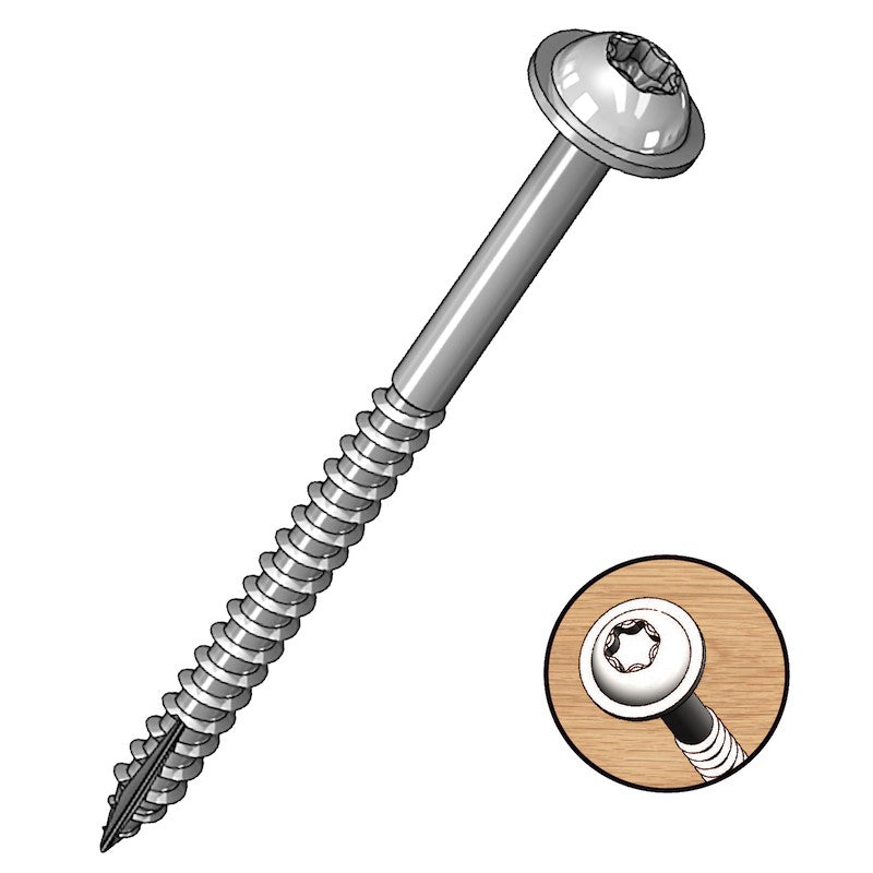 Milescraft PocketScrewKit700 T20 Star pocket hole screws in zinc coating with Pan Head & Washer detail