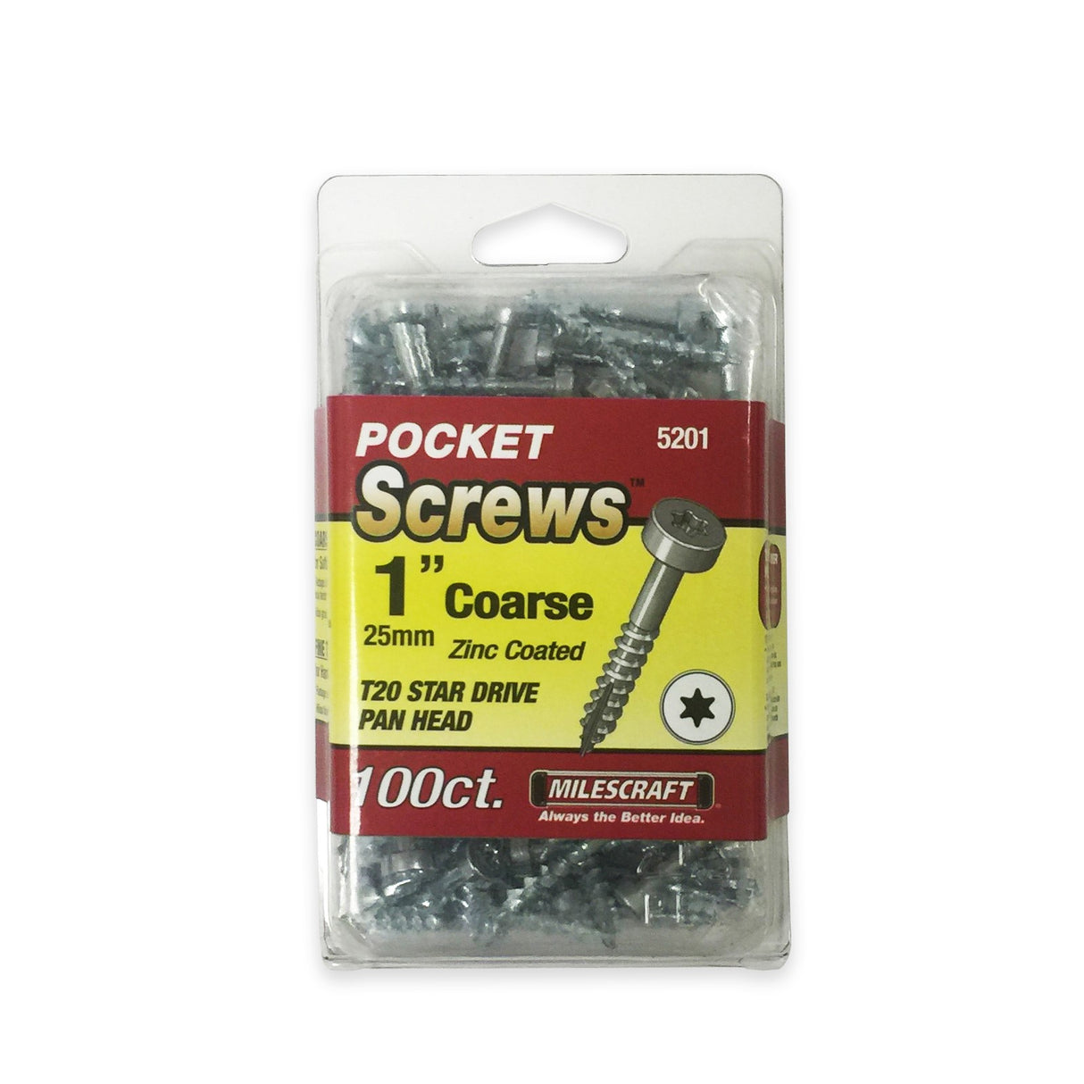 Milescraft 25mm Coarse Thread Pocket Hole Screws in Zinc Coated T20 Star Design