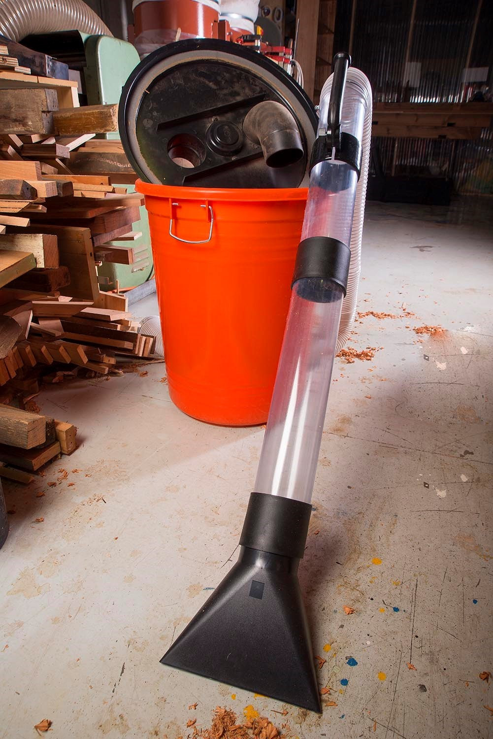 Sherwood 4in Dust Cyclone Extraction Kit with Vacuum Wand in action