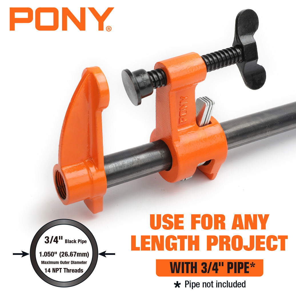 Pony Jorgensen Deep Reach Pipe Clamp showing 2100mm 3/4in pipe fitment
