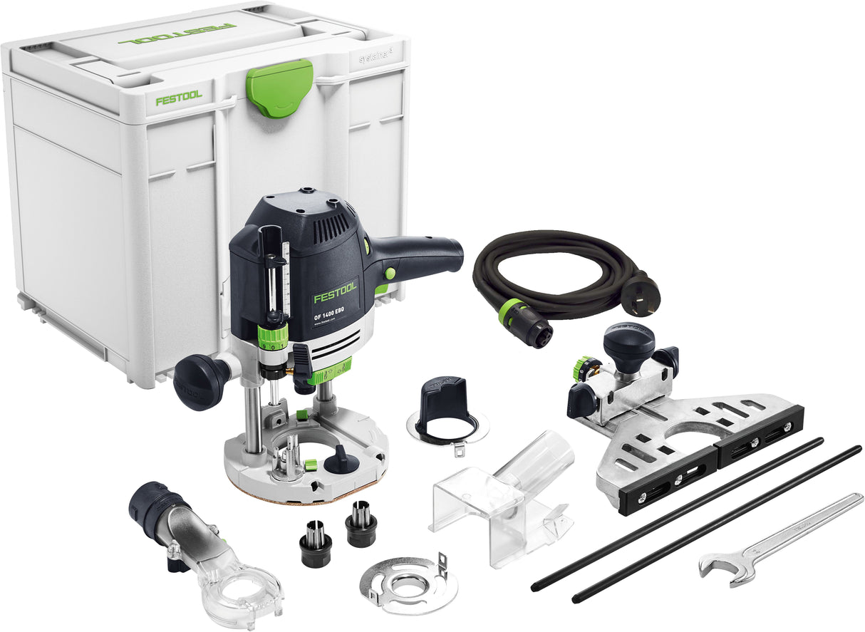 Festool OF 1400 70mm Plunge Router in Systainer, showcasing ergonomic design and precision routing capabilities