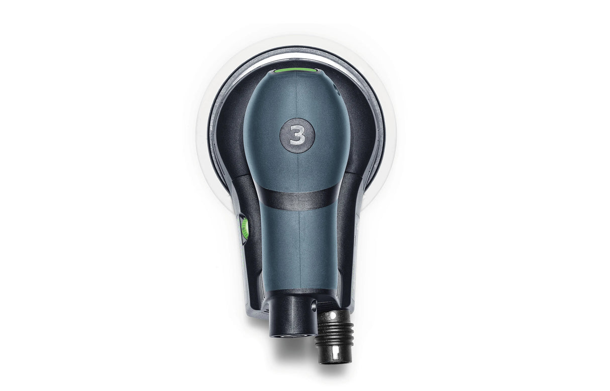 Festool ETS EC 150mm Brushless Random Orbital Sander in Systainer - Side view showing compact design and ergonomic grip