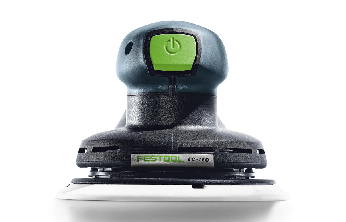 Festool ETS EC 150mm Brushless Random Orbital 3mm Sander in Systainer, showcasing ergonomic design for effortless fine sanding