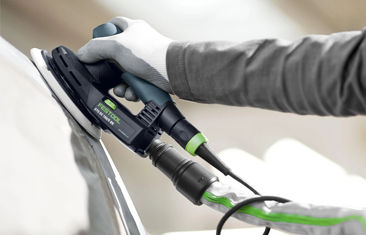 Festool ETS EC 150mm Brushless Random Orbital Sander in Systainer, compact design for reduced physical fatigue, ideal for overhead sanding