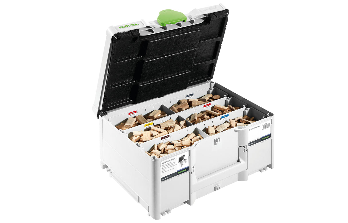 Festool Beech Tenon 4mm / 10mm Starter Systainer Set for DF 500, organized tenons in Systainer box