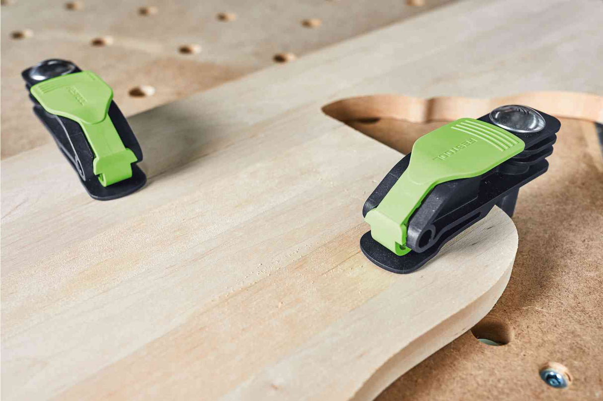 Festool Lever Clamp for MFT Table in use on workpiece