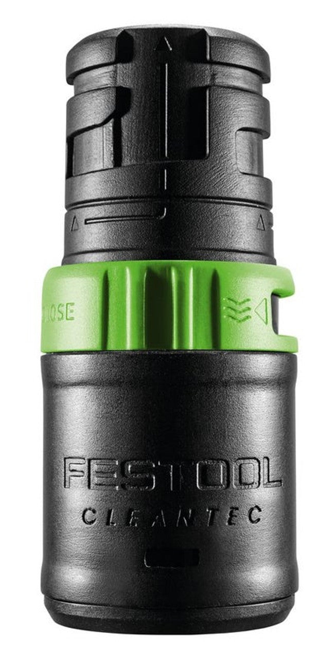 Festool Anti Static Connecting Sleeve with Bypass for Extractor D 27mm in use with suction hose and power tool connector