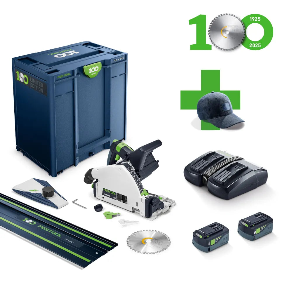 Festool TSC 55K Cordless Plunge Saw with 1400mm Rail and Limited Edition Systainer, angled view