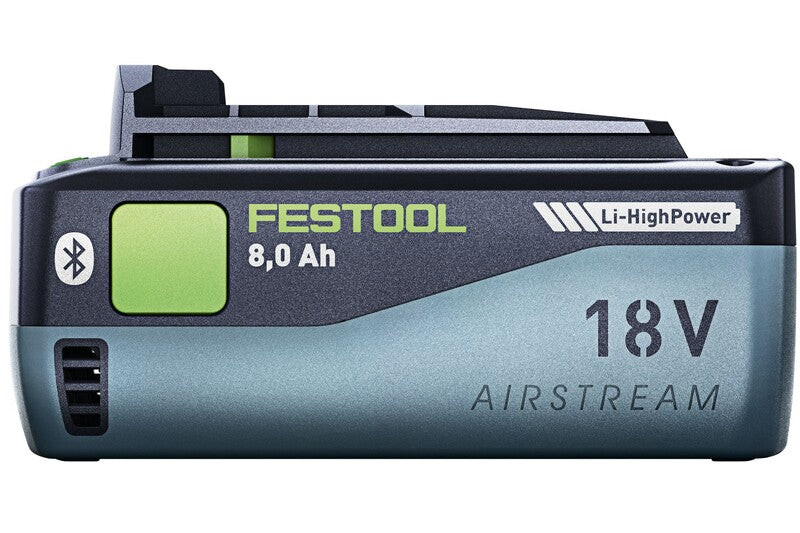 Festool 18V Li-Ion 8 Ah Airstream High Power Battery Pack in use with woodworking tool