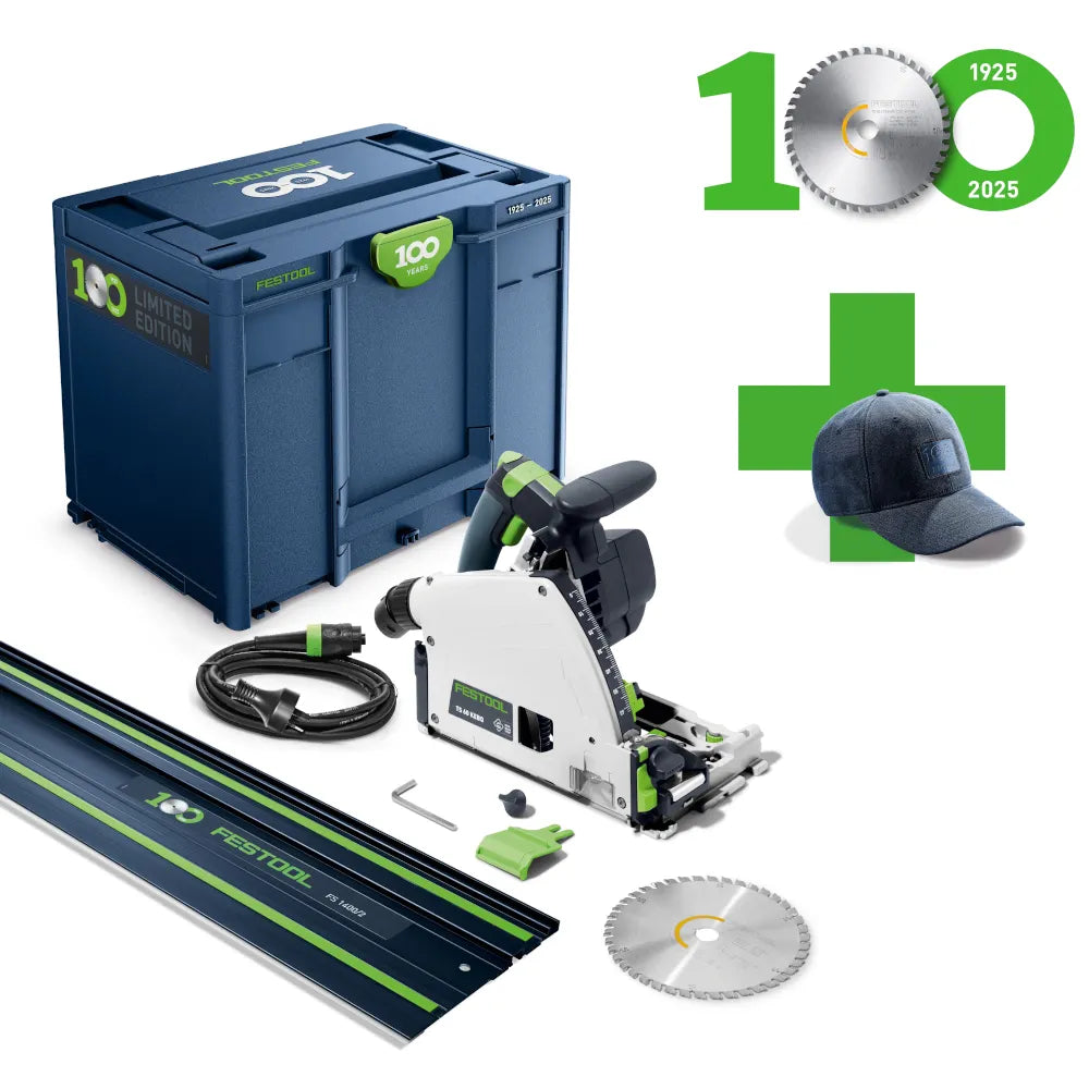 Festool TS 60K 168mm Plunge Cut Saw with 100 Year Limited Edition Systainer & 1400mm Rail Plus Cap in action