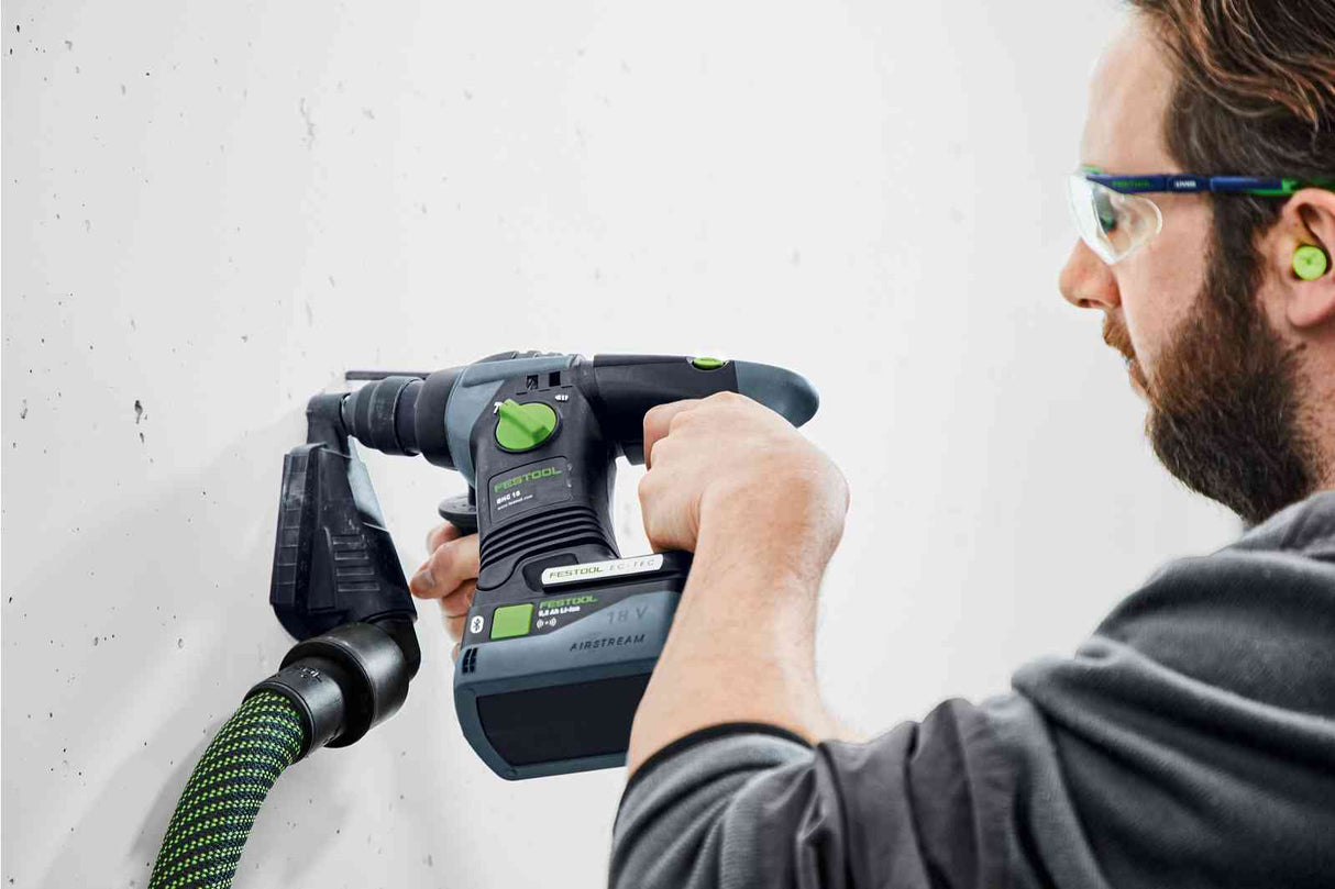 Festool 18V Li-Ion 5.0 Ah Airstream Bluetooth Battery Pack in use with woodworking tools