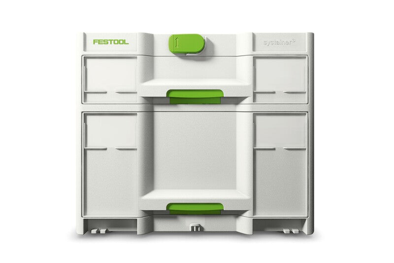 Festool Systainer3 SORTAINER 2 Drawer Storage Box with adjustable partitions for organized accessory storage
