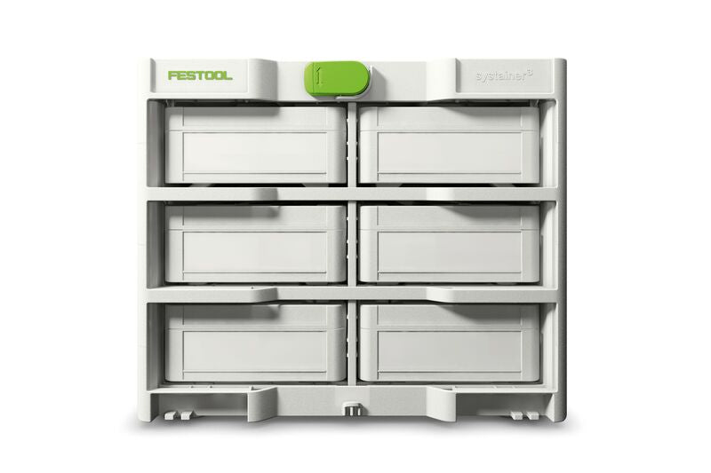 Festool SYS3 Storage Rack for MINI-Systainers, mobile organization system with six S 76 storage spaces