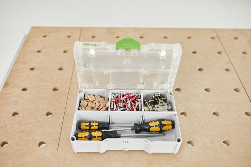 Compact Festool Systainer SYS3 S76 TRA Storage Box showcasing neat storage for small parts and accessories