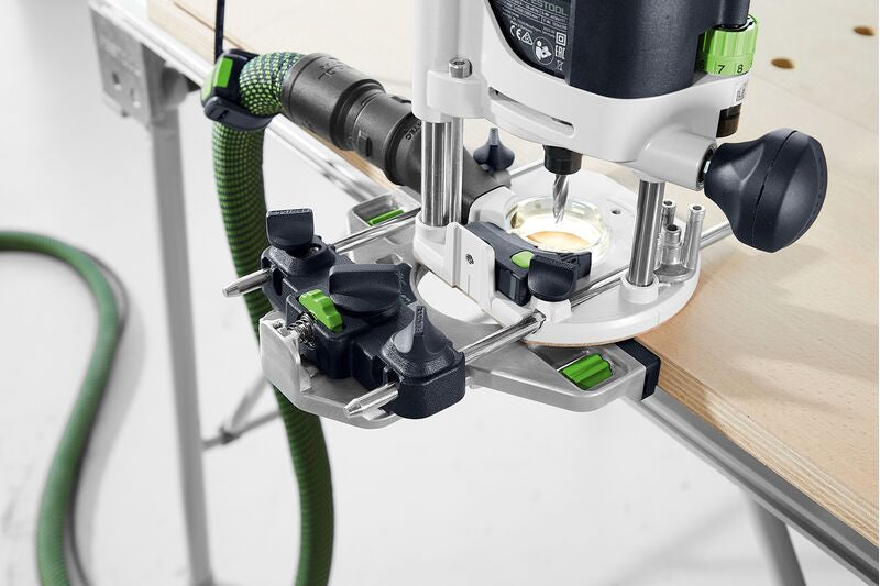 Festool OF 1010R plunge router with adjustable side fence and LED light ring in Systainer