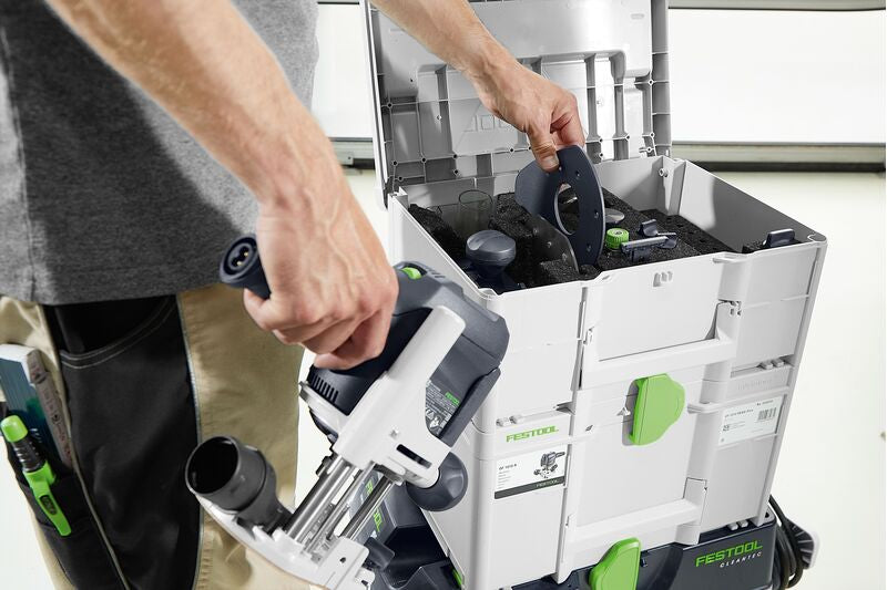 Festool Router Accessory Systainer Set OF 1010 Plunge Router accessories neatly stored in Systainer
