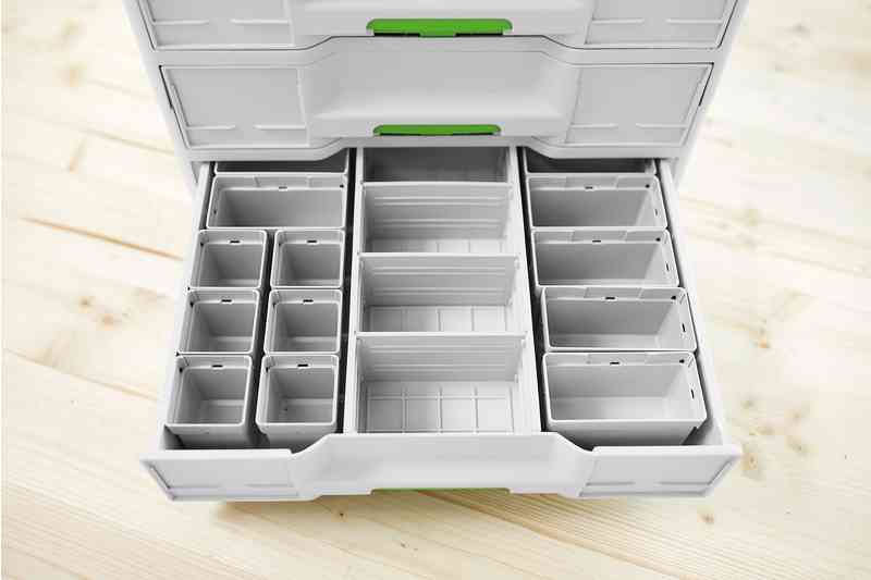 Festool Systainer3 Sortainer Combi Organiser plastic container set with 13 boxes in two sizes, ideal for small parts organization