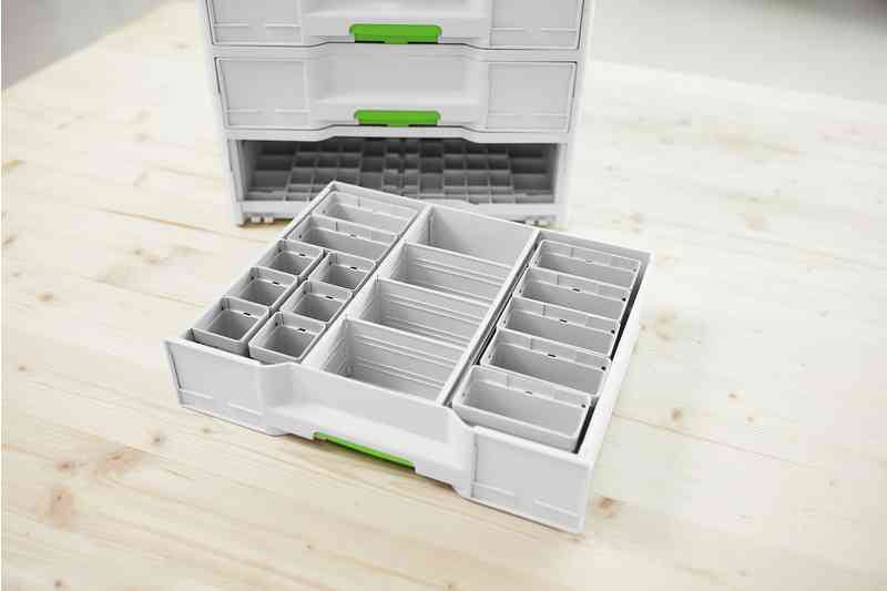 Festool Box Inserts for Systainer3 Sortainer Combi Organiser, 13 plastic containers in 2 sizes for small parts storage