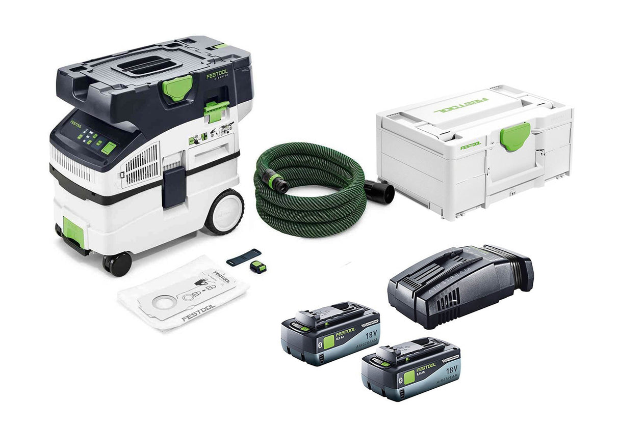 Festool CTMC MIDI 15L M Class cordless dust extractor with 8.0Ah Bluetooth Energy Set in action