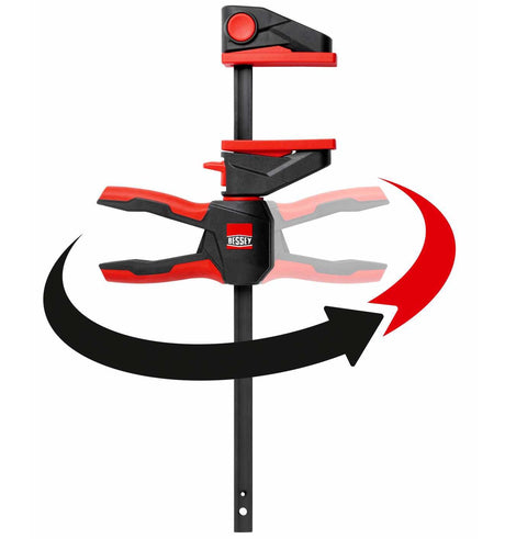 Bessey EZ360 One-Handed Clamp with Rotating Handle Grip 150x80mm in use for woodworking tasks