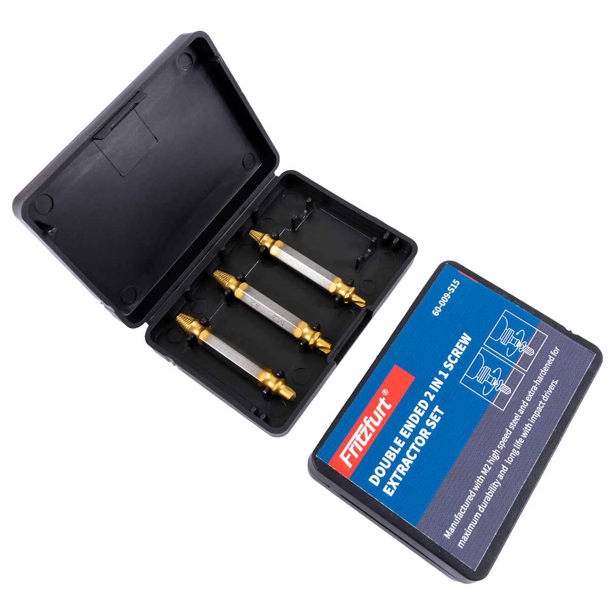 Fritzfurt Set of 3 Double-Ended 2-in-1 Screw Extractors made from M2 high-speed steel