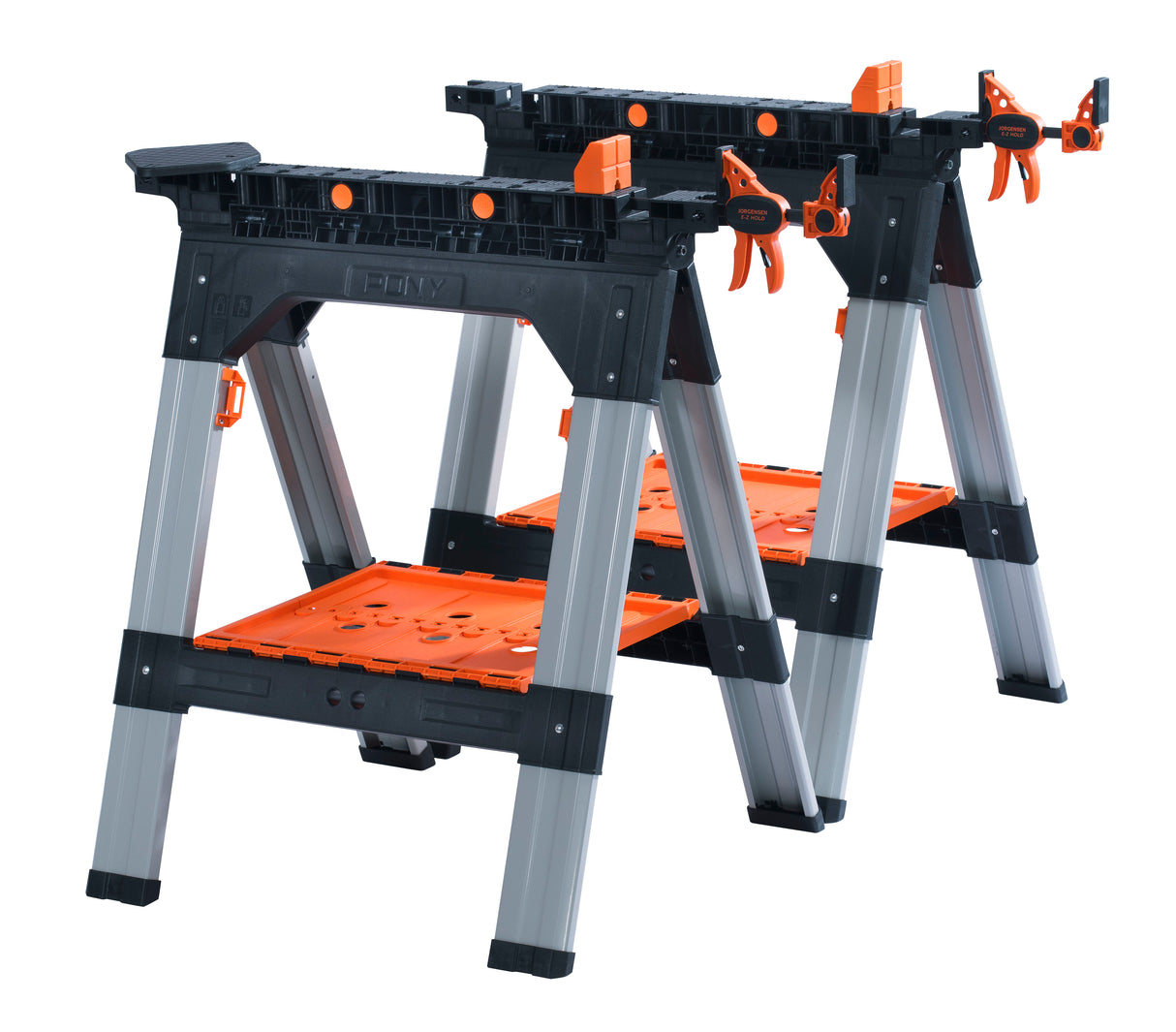 Pony Jorgensen 2-Piece Clamping Sawhorse with Clamps and Bench Dogs in Australian woodworking tools store