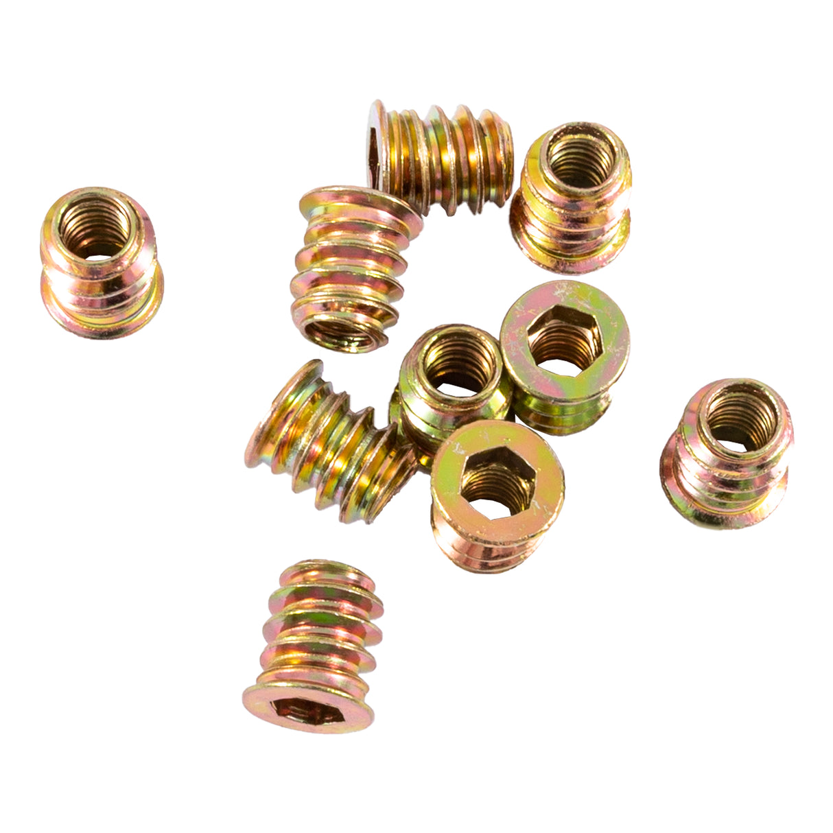 Fritzfurt M6 threaded insert nuts in wooden surface with hexagon screw