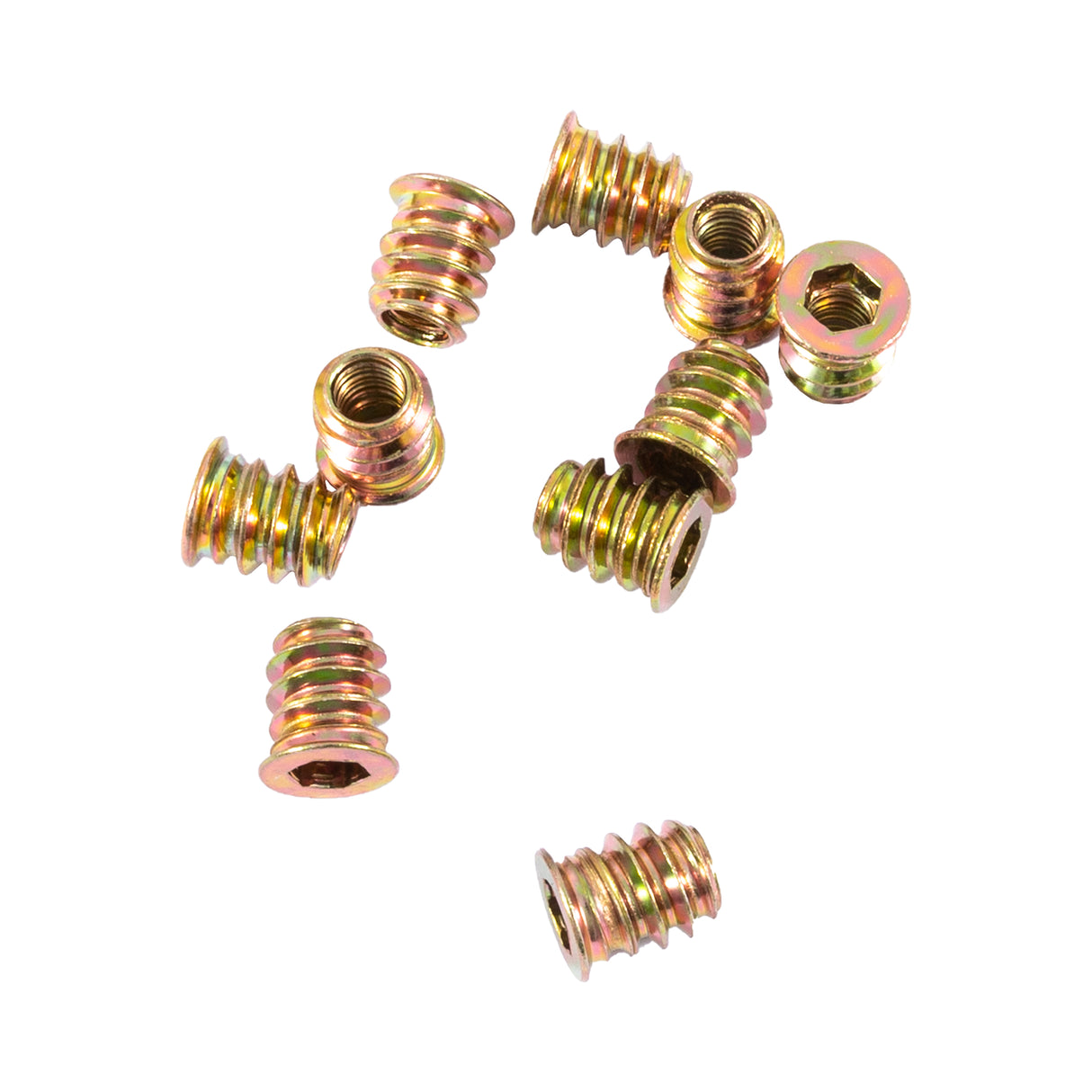 Pack of 10 M8 threaded insert nuts for woodworking fixtures in Australian workshop