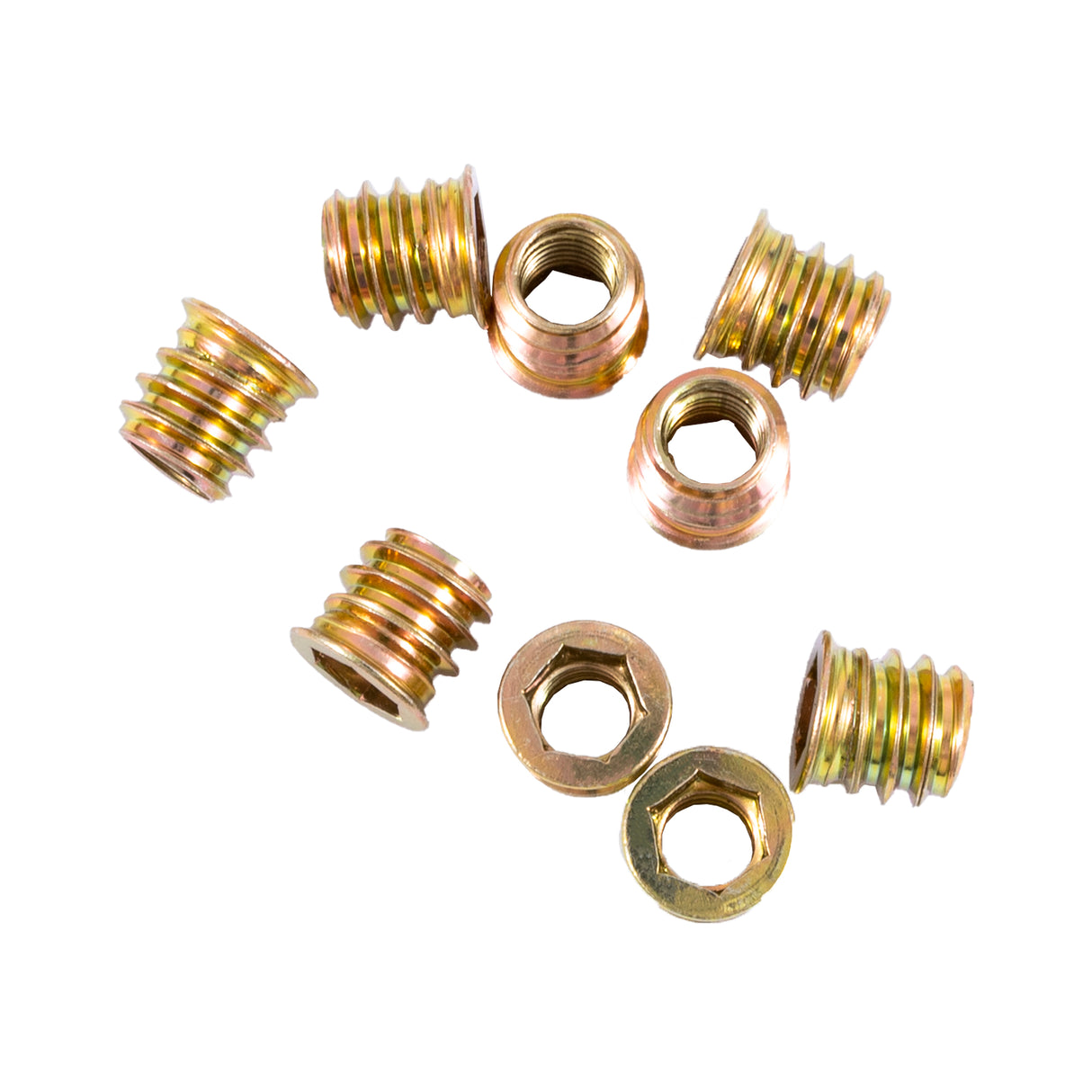 Pack of 10 M10 threaded insert nuts for woodworking fixtures, secure fix in wood surfaces