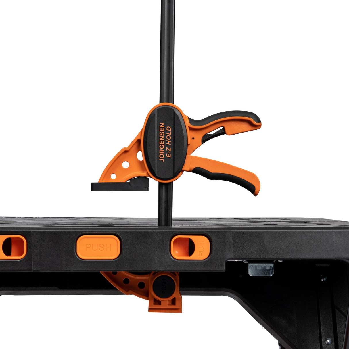 Pony Jorgensen 2-IN-1 Clamping Worktable & Sawhorse with accessories, folded configuration showing sturdy construction