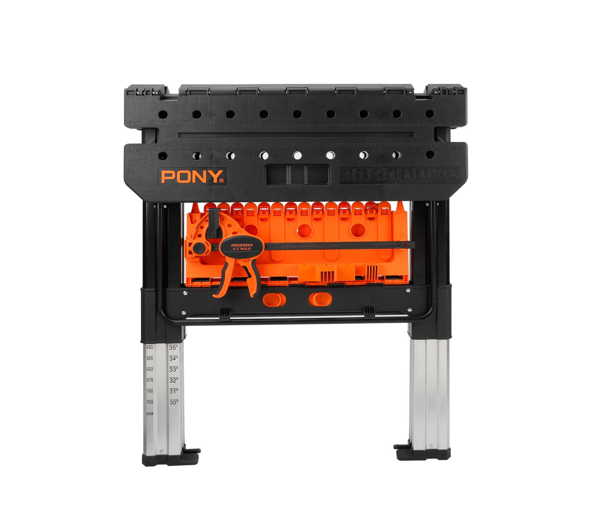 Pony Jorgensen 2-IN-1 Clamping Worktable & Sawhorse with accessories in use