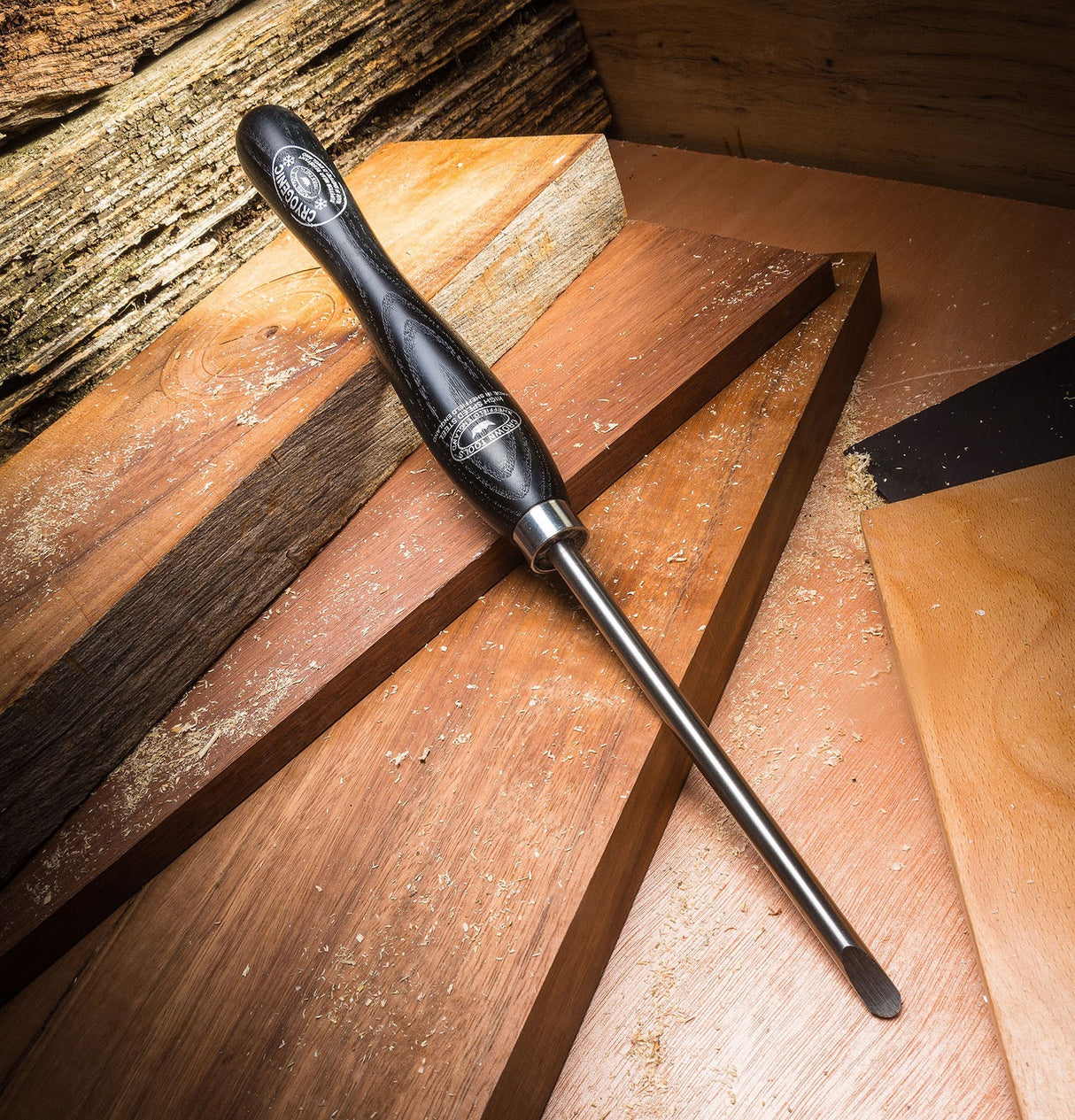 Crown Skewchigouge 190mm Blade M2 Cryogenic Steel Woodturning Tool in action on a lathe