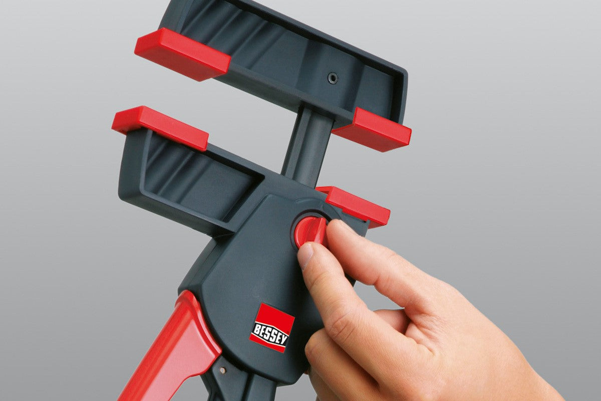 Bessey DuoKlamp 160mm Capacity woodworking tool in action with easy one-handed operation