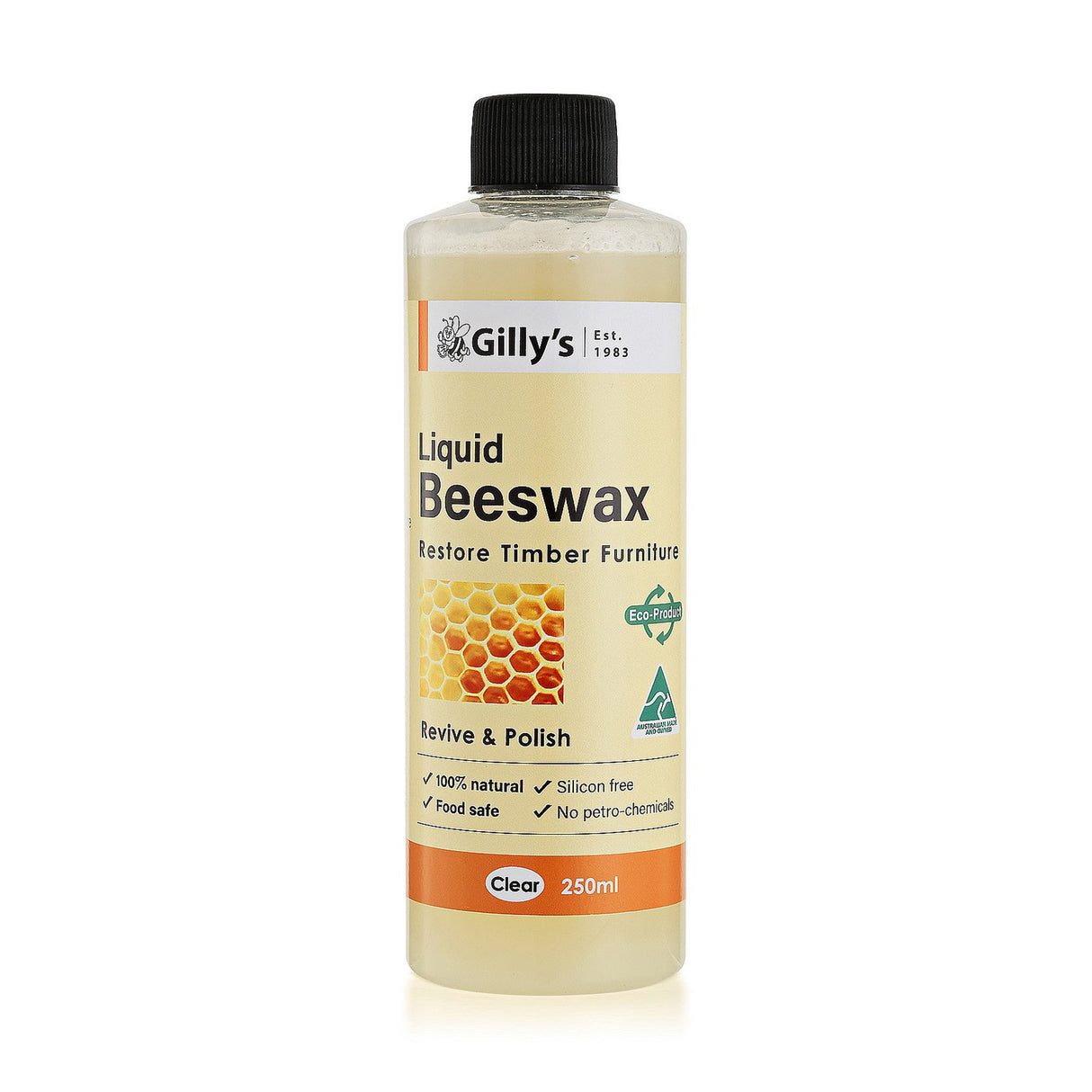 Gilly's Liquid Beeswax Timber Restorer 250mL - Food safe formula with pure beeswax for nourishing and enhancing timber
