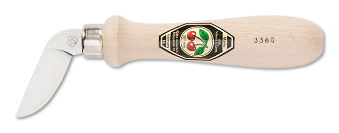 Kirschen 3360 Chip Carving Knife 38mm Bent Aside with Curved Edge - Hornbeam Handle - German Steel - Woodcarving Specialty