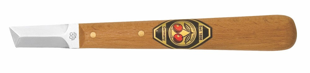 Kirschen Two Cherries #3361 Chip Carving Knife with Straight Blade Three Edges for Woodcarving, angled view