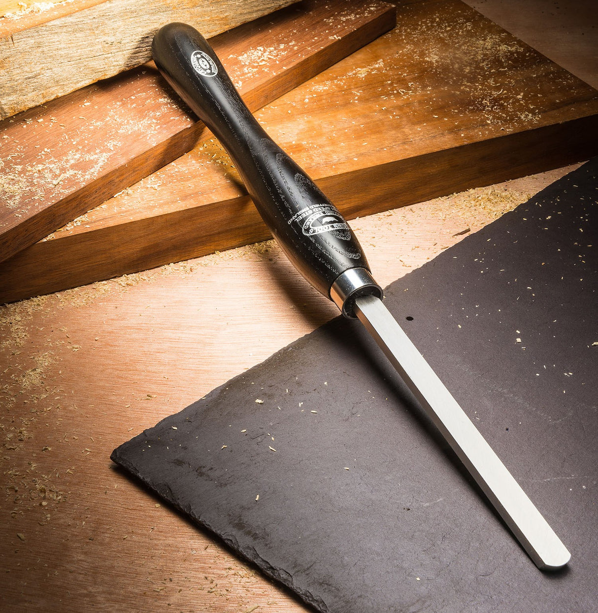 Crown 13mm Round Nose Scraper M2 Cryogenic Steel Woodturning Tool in action on Radiata pine bowl interior