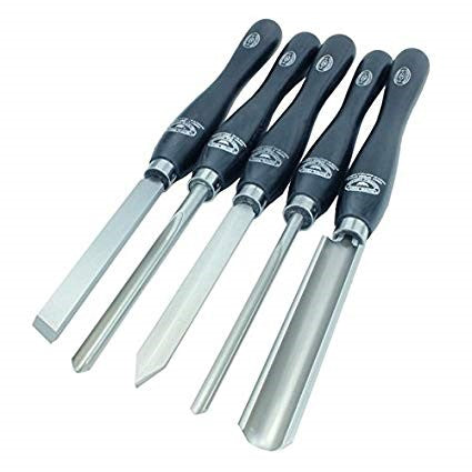Crown Wood Turning Tool Set M2 Cryogenic Steel, Set of 5 in card storage box with stained ash handles