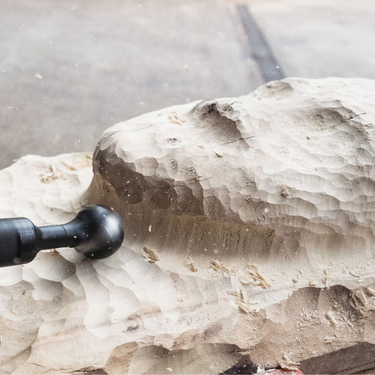 Arbortech Ball Gouge in action, creating smooth concave surfaces for woodworking projects