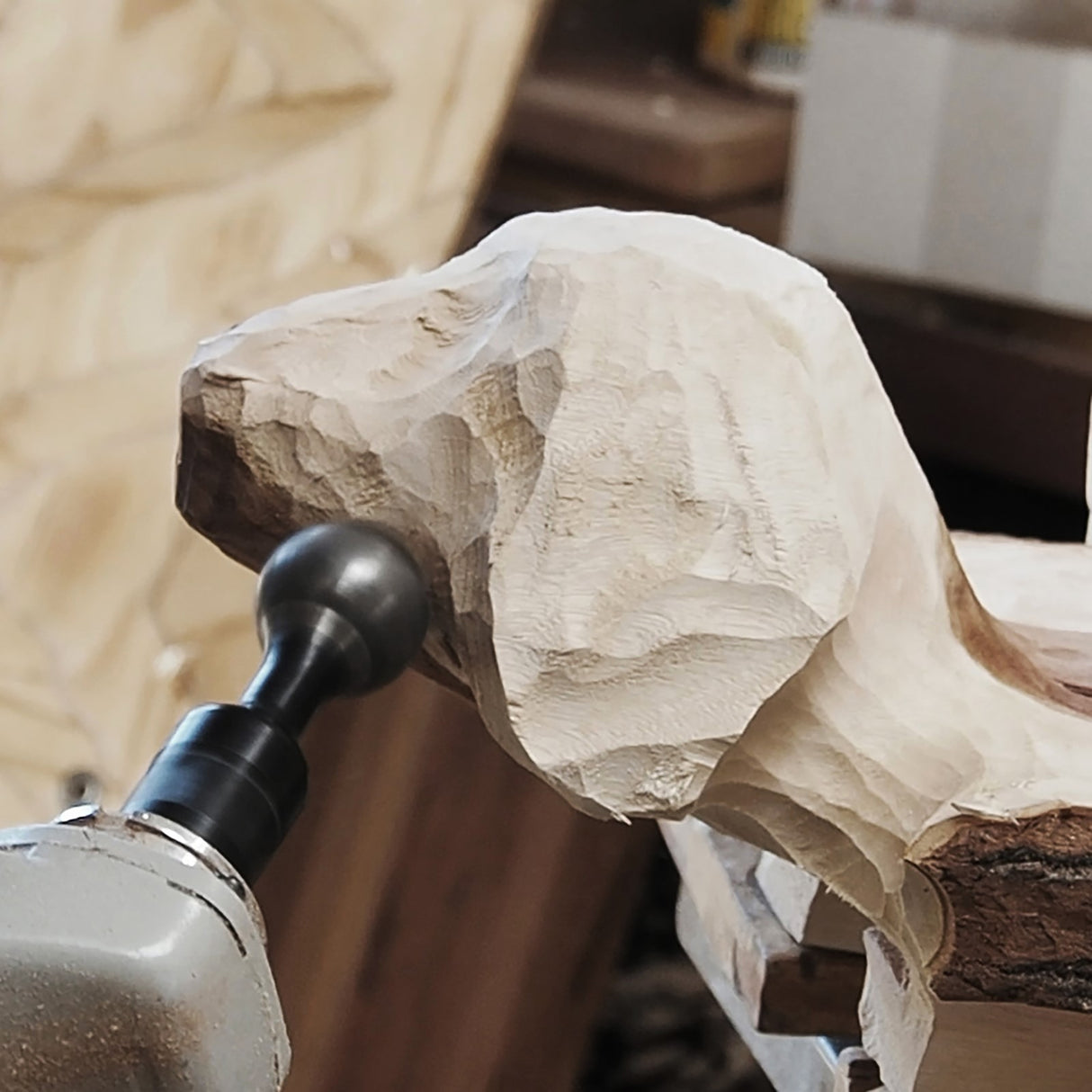 Arbortech Ball Gouge attachment carving concave surfaces in woodworking project