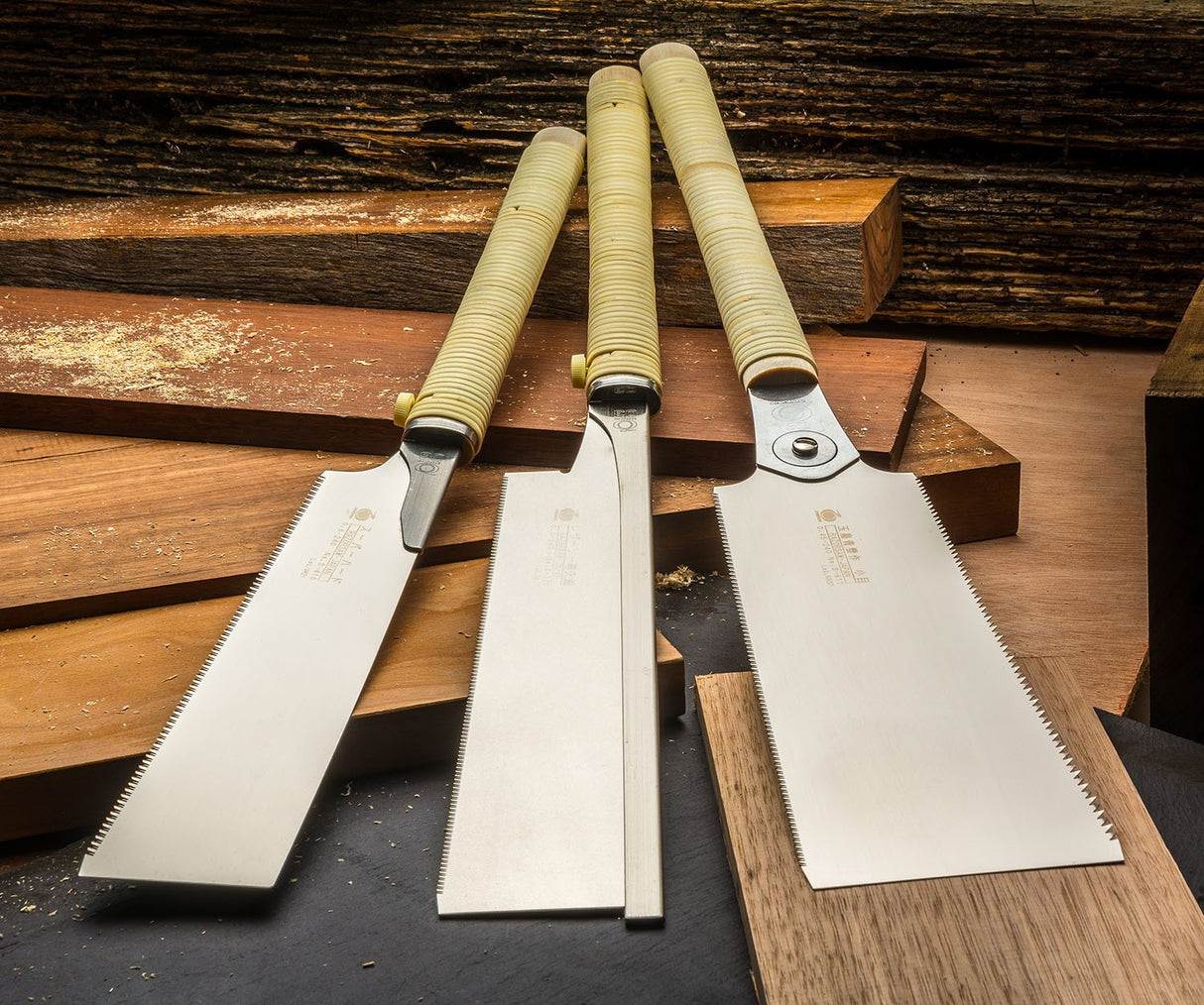 Razorsaw Fine Woodwork Japanese Saw Set featuring Dozuki, Kataba, and Ryoba saws for precise and smooth cuts