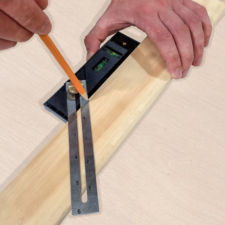 Milescraft Exactor 9-in-1 Multi-Tool with Metric & Imperial scales, showcasing unique T-Square design and versatile functionality