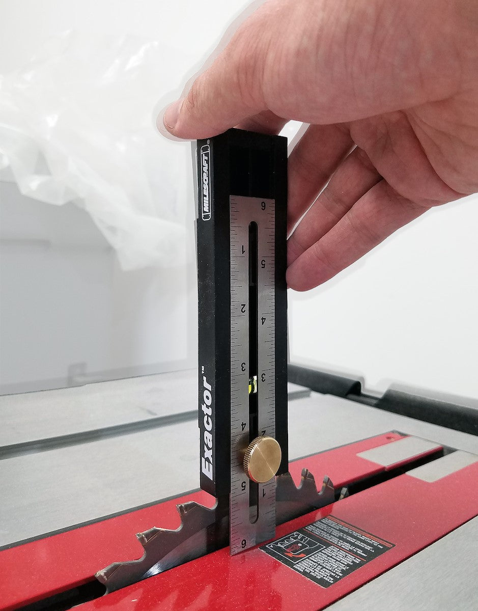 Milescraft Exactor 9-in-1 Multi-Tool showing Metric & Imperial scale with 4-way design
