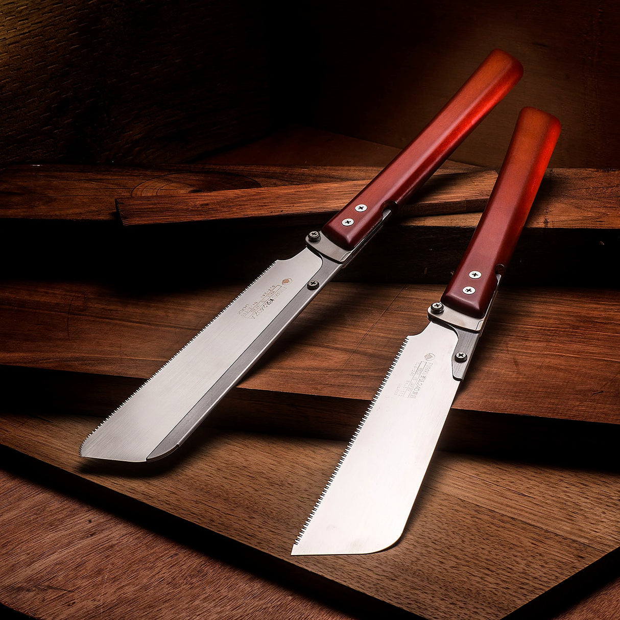 Fugaku Dozuki Folding Japanese Saw angled view showing compact folding mechanism