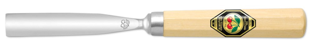 Kirschen Two Cherries #7 Bent Gouge Wood Carving Chisel with Octagonal Hornbeam Handle, 25mm Size with Steel Hoop
