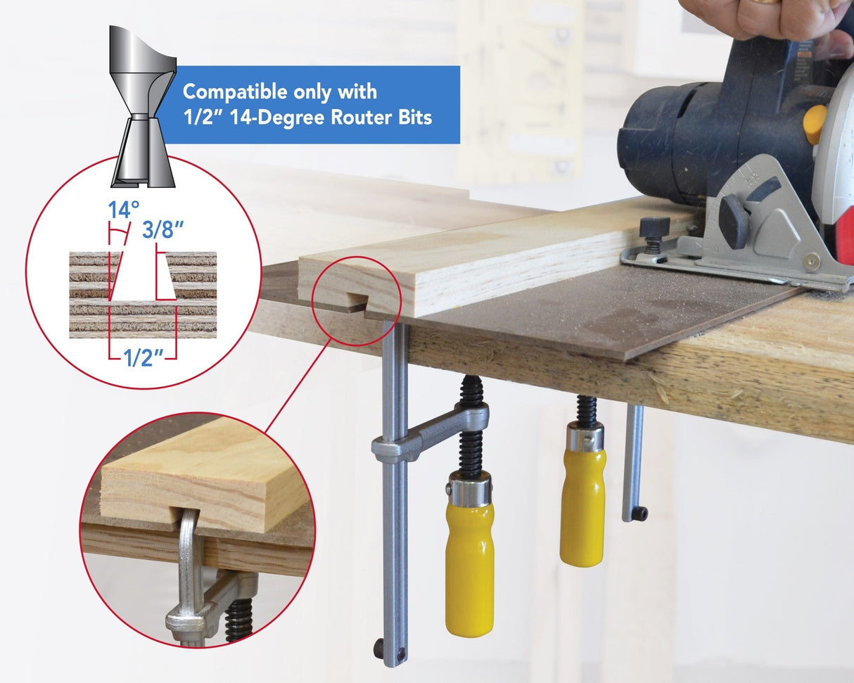 MicroJig MatchFit Dovetail Track Clamps in use on woodworking project