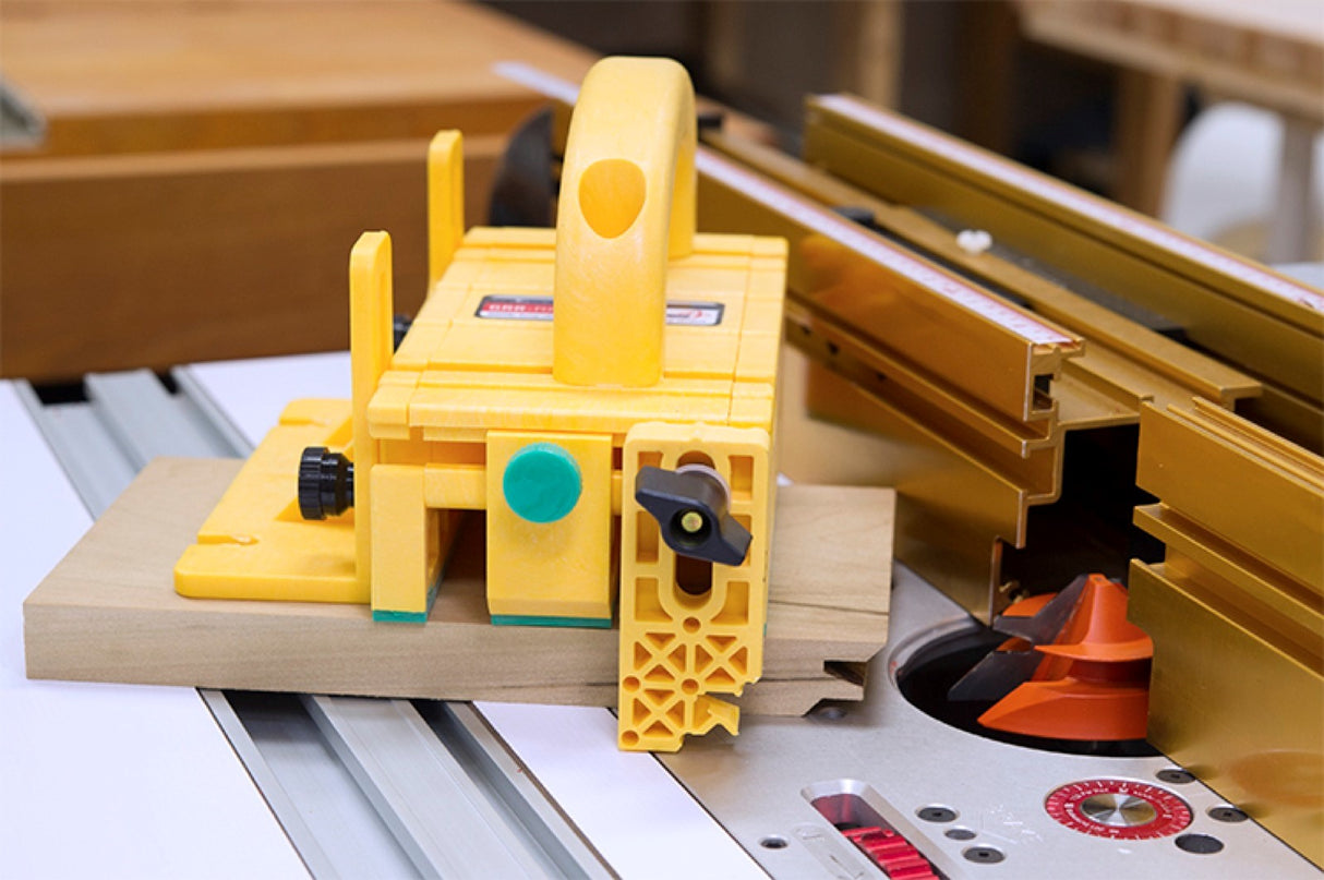 MicroJig Adjustable Gravity Heel Set for GRR-Ripper, provides extra support for woodworking, automatically retracts mid-board