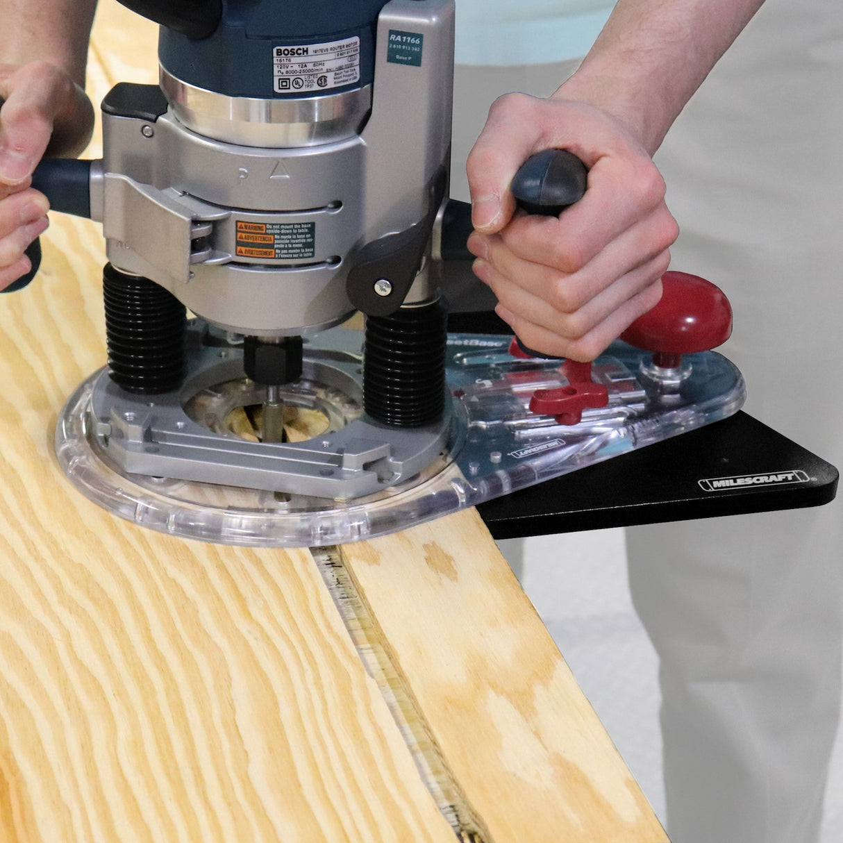 Milescraft Edge & Mortice Guide showcasing adjustable depth feature for woodworking routers