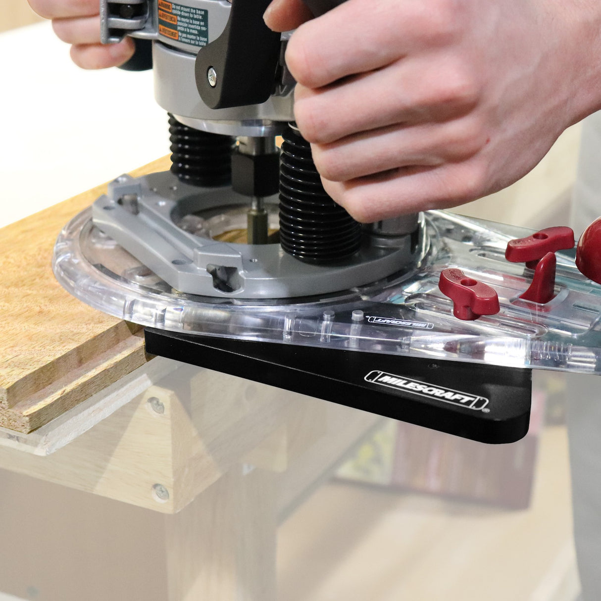 Milescraft Edge & Mortice Guide for Woodworking Routers in action, with TurnLock Technology