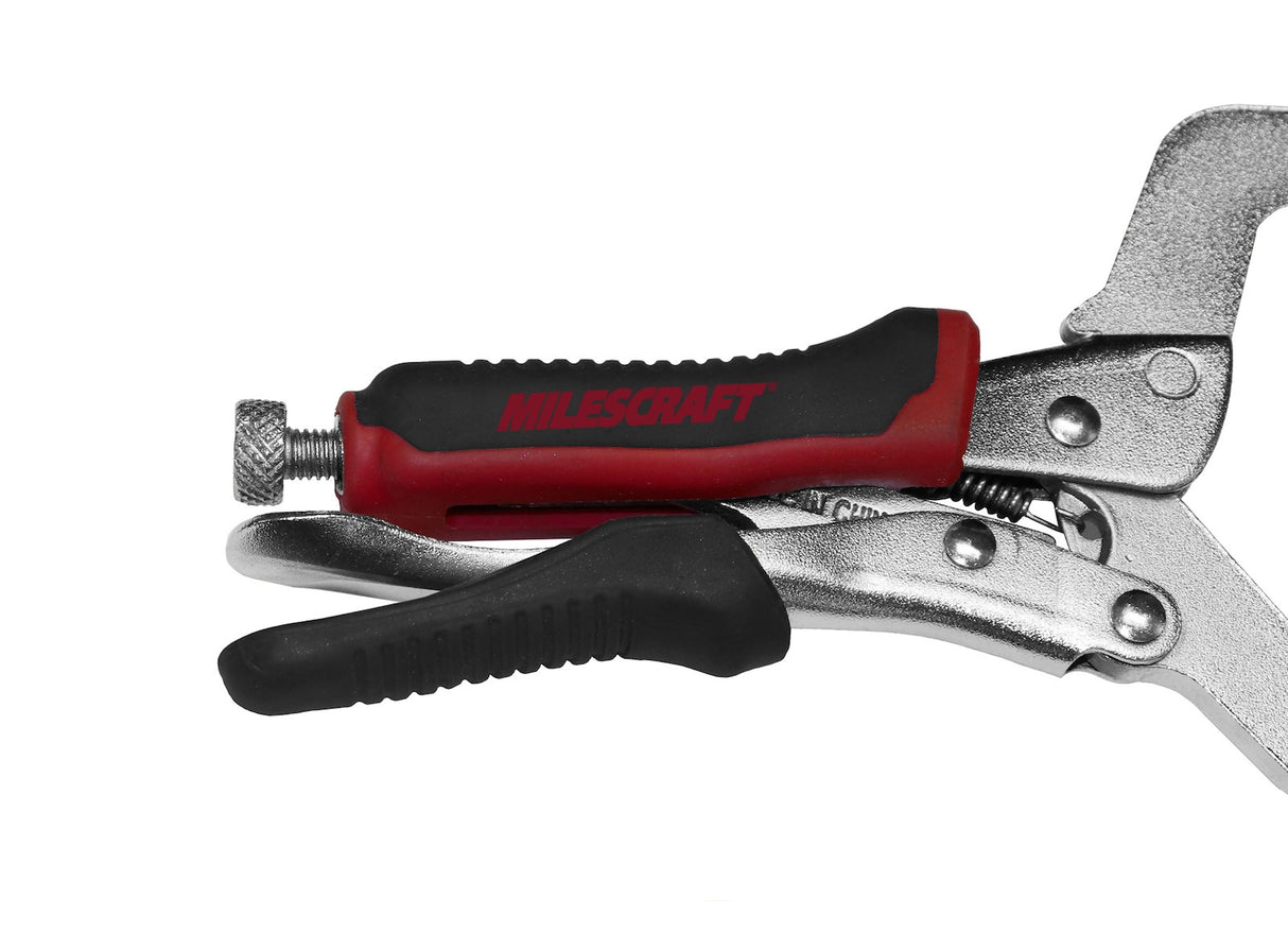 Milescraft PocketClamp Face Frame Clamp in use on a workbench